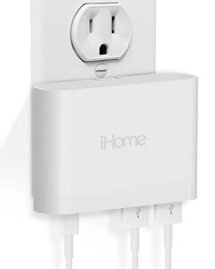 ihome 3-port (1 usb c, 2x usb a) fast charger, magsafe compatible for iphone 12, 12 pro, 12 pro max, 12 mini, se2, 11, 11 pro, 11 pro max, xr, x/xs, ipad pro- foldable prongs, compact power delivery
