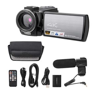 digital video camera, professional video camera 4k camera, night vision hd 3.0inch touch screen for travel professionals outdoor enthusiast(standard + microphone + battery, transparency)