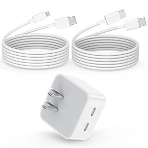 apple fast charger, 40w super quick dual usb c wall charger [apple mfi certified] double port apple usb c charger foldable plug with usb c to lightning cable and usb c to c cable for iphone, ipad