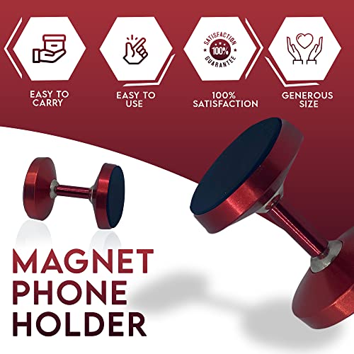 Gym Double Sided Magnetic Phone Holder (2022 Extra Strong New Edition) - Cell Phone Gym Holder for Pictures and Video Capture Hands Free Selfie- Phone Magnet Mount (Red)