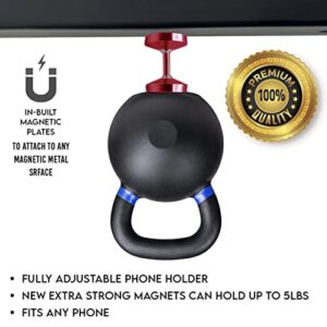 Gym Double Sided Magnetic Phone Holder (2022 Extra Strong New Edition) - Cell Phone Gym Holder for Pictures and Video Capture Hands Free Selfie- Phone Magnet Mount (Red)