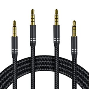 3.5mm Audio Cable Male to Male (4Ft/1.2M), 4 Pole Hi-Fi Stereo AUX Cord, Nylon Braided Audio Jack Auxiliary Cord Extension Adapter for Headphones, Car and All 3.5 mm Enabled Devices (2 Pack - Black)