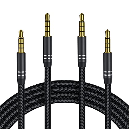 3.5mm Audio Cable Male to Male (4Ft/1.2M), 4 Pole Hi-Fi Stereo AUX Cord, Nylon Braided Audio Jack Auxiliary Cord Extension Adapter for Headphones, Car and All 3.5 mm Enabled Devices (2 Pack - Black)