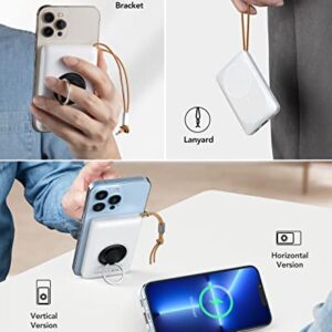 VRURC Magnetic Power Bank for iPhone, 10000mAh Wireless Portable Charger, 5W/7.5/10W/15W Charging & Max 22.5W USB Port Fast Charging, Battery Pack Compatible with iPhone 14/13/12 Series - White