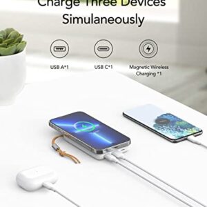 VRURC Magnetic Power Bank for iPhone, 10000mAh Wireless Portable Charger, 5W/7.5/10W/15W Charging & Max 22.5W USB Port Fast Charging, Battery Pack Compatible with iPhone 14/13/12 Series - White