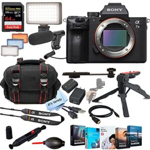 sony alpha a7 iii mirrorless digital camera(no lens) + shot-gun microphone + led always on light+ 64gb extreme speed card, gripod, case, and more (26pc video bundle)