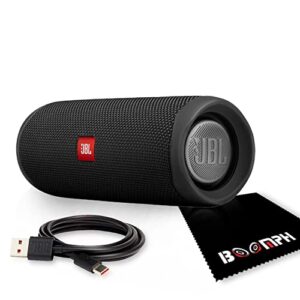 jbl flip 5 portable wireless bluetooth ipx7 waterproof speaker bundle with boomph microfiber cloth and usb type-c cable – black
