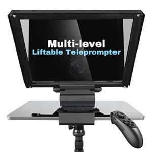 iloknzi i7 /12 inch teleprompter with remote control, adjustable camera mounting platform aluminum made for 12.9″ tablets rotatable tempered optical glass includes carry case.