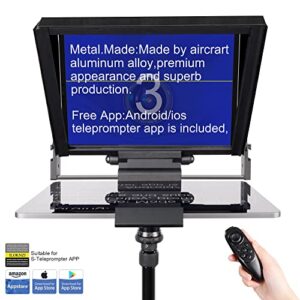 ILOKNZI i7 /12 inch Teleprompter with Remote Control, Adjustable Camera mounting Platform Aluminum Made for 12.9" Tablets Rotatable Tempered Optical Glass Includes Carry case.