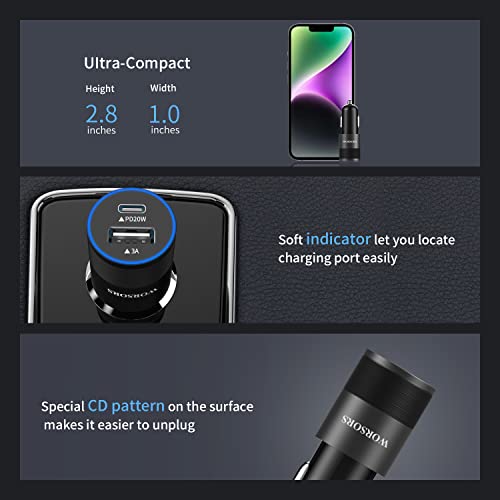 35W USB C Fast Car Charger [Apple MFi Certified] for iPhone 14 Pro/14 Pro Max/14 Plus, iPhone 13/12/11/Mini/XS/XR/8/SE, iPad, 20W PD3.0 Rapid Charging Adapter + 3Ft Type C to Lightning Cable Cord