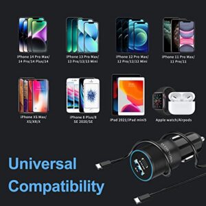 35W USB C Fast Car Charger [Apple MFi Certified] for iPhone 14 Pro/14 Pro Max/14 Plus, iPhone 13/12/11/Mini/XS/XR/8/SE, iPad, 20W PD3.0 Rapid Charging Adapter + 3Ft Type C to Lightning Cable Cord