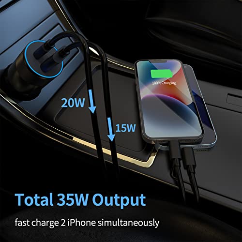 35W USB C Fast Car Charger [Apple MFi Certified] for iPhone 14 Pro/14 Pro Max/14 Plus, iPhone 13/12/11/Mini/XS/XR/8/SE, iPad, 20W PD3.0 Rapid Charging Adapter + 3Ft Type C to Lightning Cable Cord