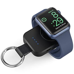 portable wireless charger compatible for apple watch series 8/uitra/7/6/5/4/3/2/se/nike, compact magnetic iwatch charger 1000mah extra power bank keychain style gift your father mother birthday-black