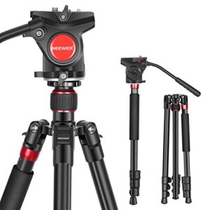 neewer 2-in-1 aluminum alloy camera tripod monopod 71.2″/181 cm with 1/4 and 3/8 inch screws fluid drag pan head and carry bag for nikon canon dslr cameras video camcorders load up to 17.6 pounds