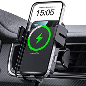 wireless car charger, mokpr auto-clamping car mount 15w/10w/7.5w fast charging air vent car phone mount compatible with iphone 14/13/13 pro/12 pro max/12 pro/12/11/10/8 series, samsung galaxy series