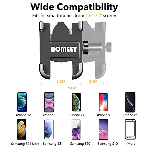 Homeet Motorcycle Phone Mount, Metal Motorcycle Phone Holder Motorbike Rearview Mirror Smartphone Holder Mount Universal 【Φ10mm】- 360° Rotation Adjustable - Aluminum Alloy