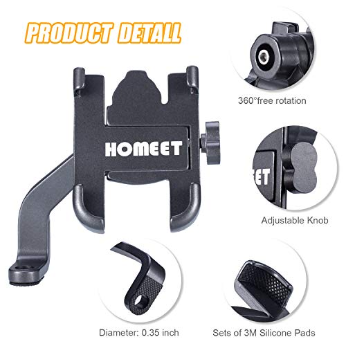 Homeet Motorcycle Phone Mount, Metal Motorcycle Phone Holder Motorbike Rearview Mirror Smartphone Holder Mount Universal 【Φ10mm】- 360° Rotation Adjustable - Aluminum Alloy