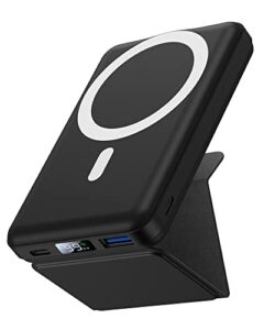 yiisonger magnetic wireless portable charger, foldable 10000mah battery pack with usb-c cable led display, magnetic power bank 22.5w pd fast charging for iphone 14/13/12/pro/mini/pro max（black）