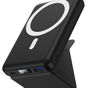 Yiisonger Magnetic Wireless Portable Charger, Foldable 10000mAh Battery Pack with USB-C Cable LED Display, Magnetic Power Bank 22.5W PD Fast Charging for iPhone 14/13/12/Pro/Mini/Pro Max（Black）