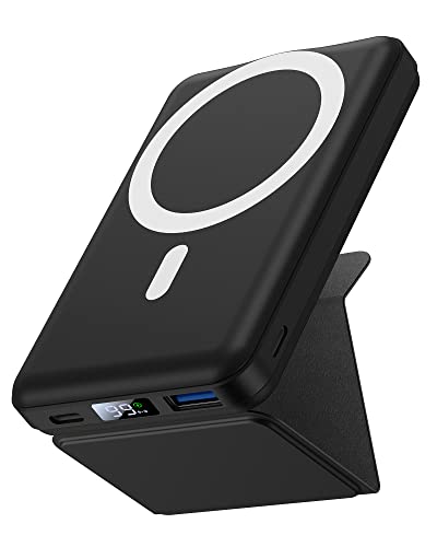 Yiisonger Magnetic Wireless Portable Charger, Foldable 10000mAh Battery Pack with USB-C Cable LED Display, Magnetic Power Bank 22.5W PD Fast Charging for iPhone 14/13/12/Pro/Mini/Pro Max（Black）