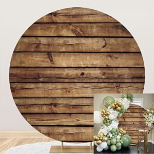 leowefowa rustic wood round backdrop cover(without stand) 7x7ft polyester wood birthday background for photo girl boy birthday baby shower gender reveal party banner bridal shower grad prom photo prop