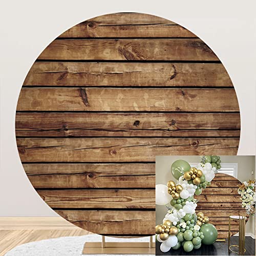 Leowefowa Rustic Wood Round Backdrop Cover(without stand) 7x7ft Polyester Wood Birthday Background for Photo Girl Boy Birthday Baby Shower Gender Reveal Party Banner Bridal Shower Grad Prom Photo Prop