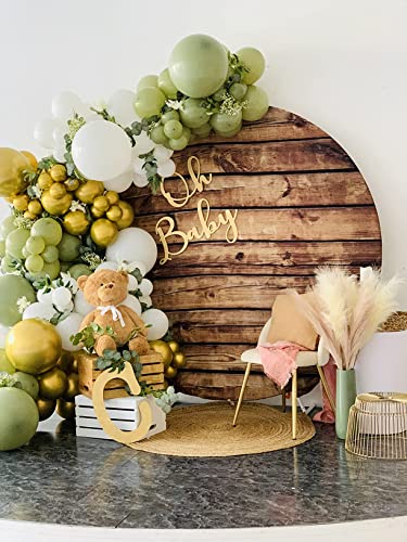 Leowefowa Rustic Wood Round Backdrop Cover(without stand) 7x7ft Polyester Wood Birthday Background for Photo Girl Boy Birthday Baby Shower Gender Reveal Party Banner Bridal Shower Grad Prom Photo Prop