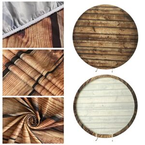 Leowefowa Rustic Wood Round Backdrop Cover(without stand) 7x7ft Polyester Wood Birthday Background for Photo Girl Boy Birthday Baby Shower Gender Reveal Party Banner Bridal Shower Grad Prom Photo Prop