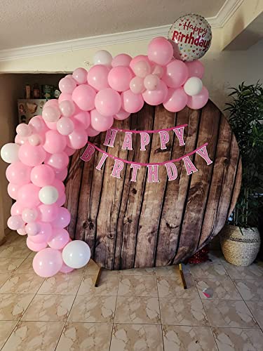 Leowefowa Rustic Wood Round Backdrop Cover(without stand) 7x7ft Polyester Wood Birthday Background for Photo Girl Boy Birthday Baby Shower Gender Reveal Party Banner Bridal Shower Grad Prom Photo Prop