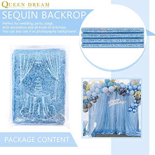 QueenDream Baby Blue Christmas Backdrop Curtains 4 Pieces 2FTx8FT Sequin Photography Background Curtain for Party Decoration