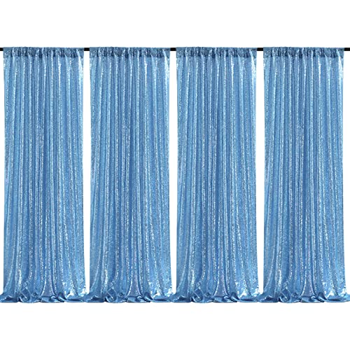 QueenDream Baby Blue Christmas Backdrop Curtains 4 Pieces 2FTx8FT Sequin Photography Background Curtain for Party Decoration