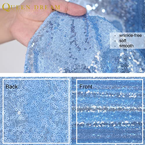 QueenDream Baby Blue Christmas Backdrop Curtains 4 Pieces 2FTx8FT Sequin Photography Background Curtain for Party Decoration