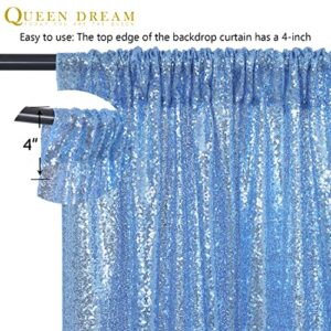 QueenDream Baby Blue Christmas Backdrop Curtains 4 Pieces 2FTx8FT Sequin Photography Background Curtain for Party Decoration