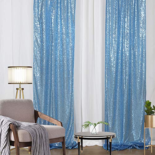 QueenDream Baby Blue Christmas Backdrop Curtains 4 Pieces 2FTx8FT Sequin Photography Background Curtain for Party Decoration