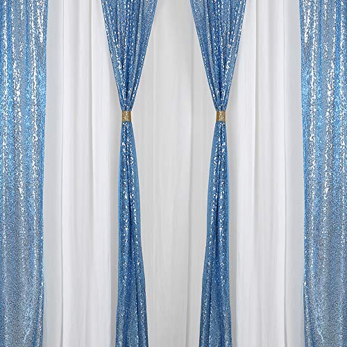 QueenDream Baby Blue Christmas Backdrop Curtains 4 Pieces 2FTx8FT Sequin Photography Background Curtain for Party Decoration