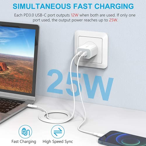 USB C Charger, Amoner 2Pack Type C Fast Charger, Dual Port 25W PD Fast USB C iPhone Wall Charger Compatible with iPhone 14/13/12/12 mini/12 Pro/12 Pro Max, iPhone 11/11 Pro/11 Pro Max, XR/XS/X/8