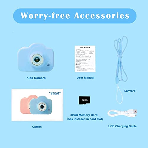 Usbinx 𝐂𝐡𝐢𝐥𝐝𝐫𝐞𝐧 Camera Photo 1080P 𝐊𝐢𝐝𝐬 Video Cartoon Digital Cameras Recorder with 32GB SD Card Anti-Fall 𝐁𝐨𝐲𝐬 & 𝐆𝐢𝐫𝐥𝐬 Photography Toy with MP3 Player (Blue)