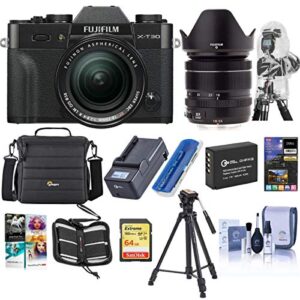 fujifilm x-t30 mirrorless camera with xf 18-55mm f/2.8-4 r lm ois lens black – bundle with camera case, 64gb sdxc card, spare battery, compact charger, software package, tripod, cleaning kit, and more