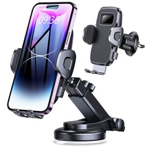 dawinga car phone holder mount, [military-grade suction] phone mount for car dashboard/windshield/vent，4-in-1 universal hands-free phone holder for car compatible with iphone 14 13 12 11 pro max, etc