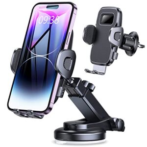 Dawinga Car Phone Holder Mount, [Military-Grade Suction] Phone Mount for Car Dashboard/Windshield/Vent，4-in-1 Universal Hands-Free Phone Holder for Car Compatible with iPhone 14 13 12 11 Pro Max, etc