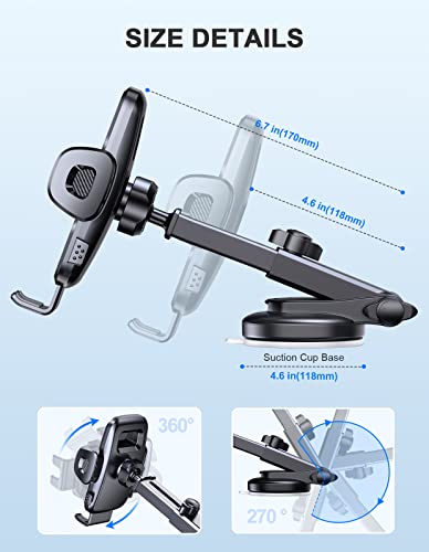 Dawinga Car Phone Holder Mount, [Military-Grade Suction] Phone Mount for Car Dashboard/Windshield/Vent，4-in-1 Universal Hands-Free Phone Holder for Car Compatible with iPhone 14 13 12 11 Pro Max, etc