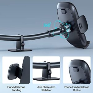 TICILFO Car Phone Holder Mount [Flexible Gooseneck Long Arm] Phone Mount for Car Holder Dashboard Windshield [Washable Strong Suction Cup] Cell Phone Holder Car Mount (Black) (Black)