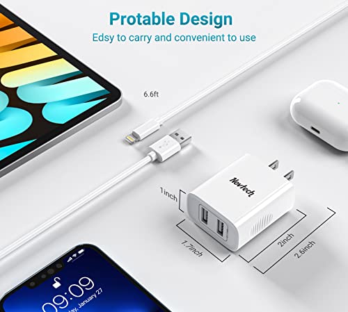 iPhone Charger Wall Plug -MFi Certified Dual USB Wall Charger Block Adapter with 2Pack 6FT USB to Lightning Cables 2.4A for iPhone 14 13 12 11 Pro Max Mini XR Xs X 8 7 6S 6 Plus 5s SE iPad (White)