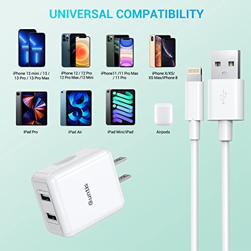 iPhone Charger MFi Certified, Quntis 2Pack 6.6ft Lightning Charging Cable Cord with Dual Port USB Wall Charger Block Adapter for iPhone 14 13 12 SE 11 Max XS XR X 8 7 6s 6 Plus iPad Pro iPod Airpods