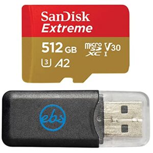 SanDisk Extreme 512GB V30 A2 MicroSDXC Memory Card Works with DJI Mavic 3 Fly, Mavic 3 Cine, Mavic 3 Drone (SDSQXAV-512G-GN6MN) 4K U3 UHS-I Bundle with 1 Everything But Stromboli Micro SD Card Reader
