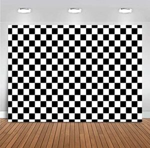 cosplay party banner checkered flag photography backdrop vinyl 7x5ft photo background white and black racing checker texture grid birthday chess board decoration supplies photo booth studio props