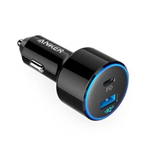 Anker USB C Car Charger, 49.5W PowerDrive Speed+ 2 Adapter with One 30W PD Port for iPhone 14 13 12 11 Pro Max mini X XS, S10/S9, MacBook Air, iPad Pro,and One 19.5W Fast Charge Port for S8 and More