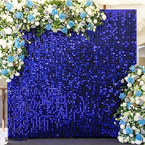 COKAOBE Blue Shimmer Wall Backdrop, 24 Panels Square Sequin Shimmer Backdrop, Photo Backdrops for Birthday, Anniversary, Wedding, Graduation & Bachelorette Party Decoration