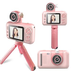 kids camera, kids digital camera for girls and boys, multifunction front back 180 degree angles photo video mp3 digital mini camera for 3 to 12 years old