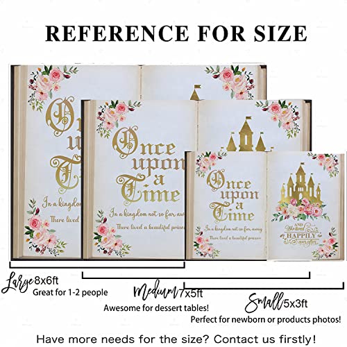 Aumeko Once Upon a Time Backdrop Pink Floral Gold Castle Princess Fairytale Birthday Party Decoration Girls First Birthday Party Photobooth Backdrop Supplies Cake Table Decorations